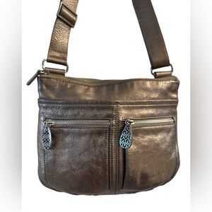 BRIGHTON Zoe Metallic Gold Leather Multi Storage Compartment Crossbody Handbag
